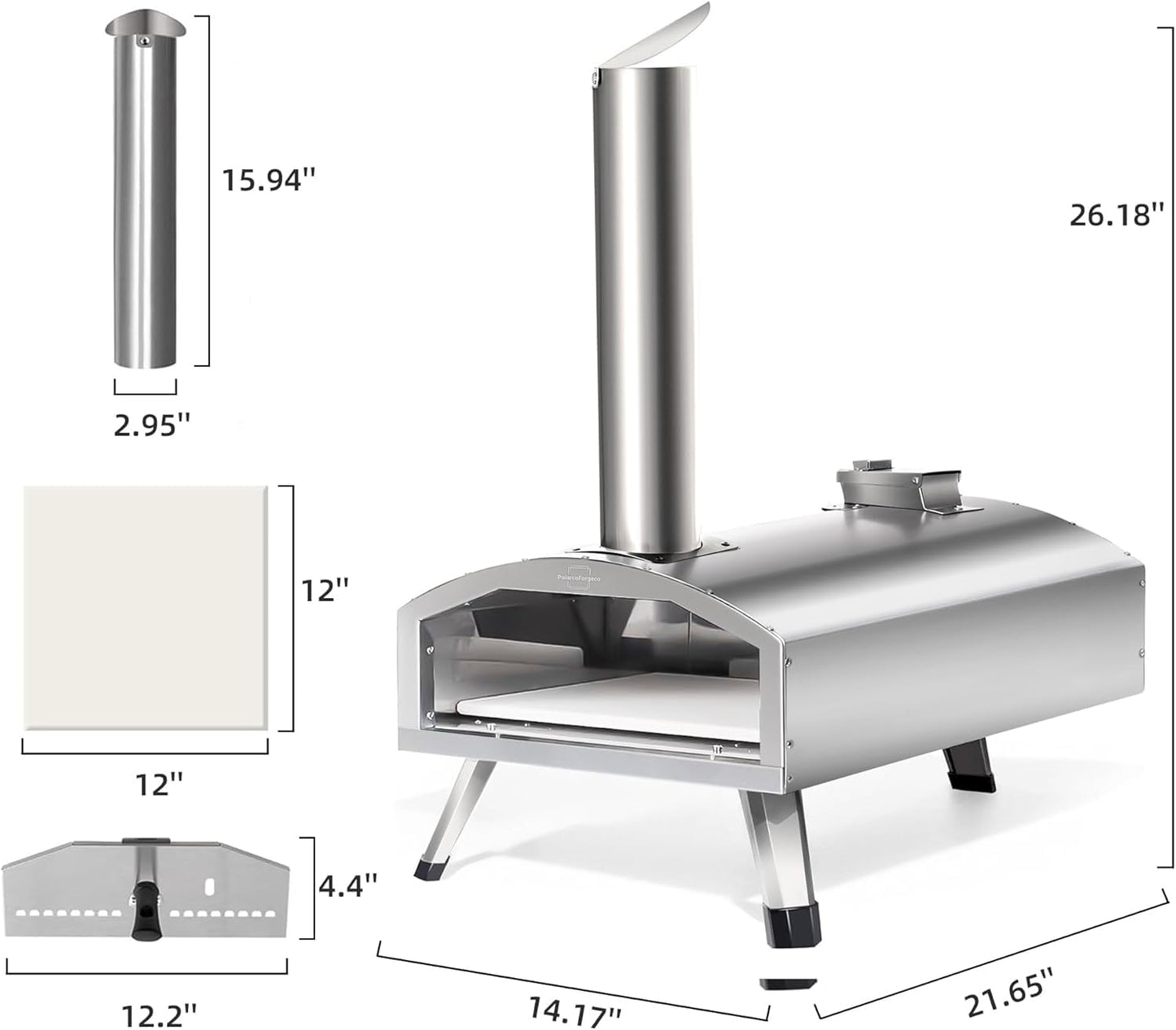 12” Portable Wood Fired Pizza Oven - Stainless Steel Pellet Pizza Stove for Outdoor Cooking, Backyard & Camping - CookCave