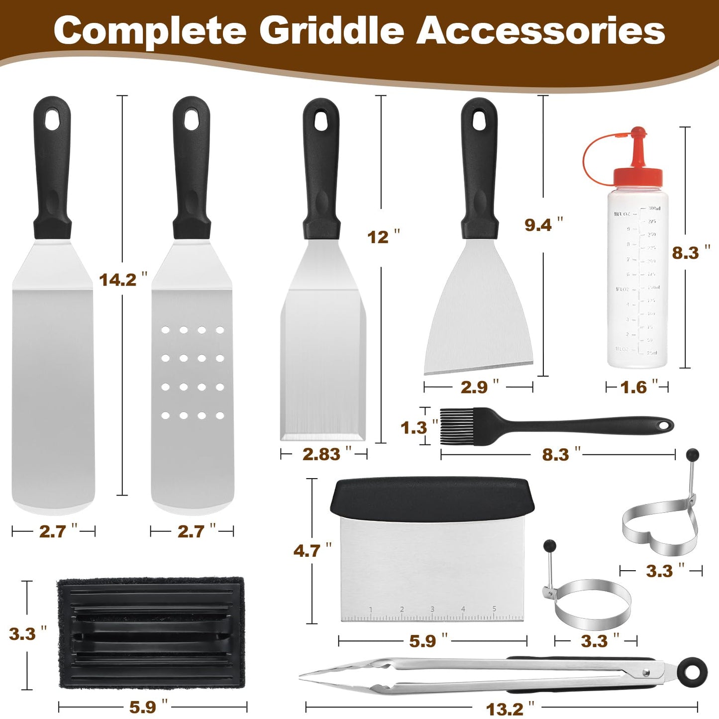 14PCS Griddle Accessories Kit, Flat Top Grill Accessories Set for Blackstone and Camp Chef, Grill Spatula Set with Enlarged Spatulas, Scraper for Outdoor Barbecue - CookCave