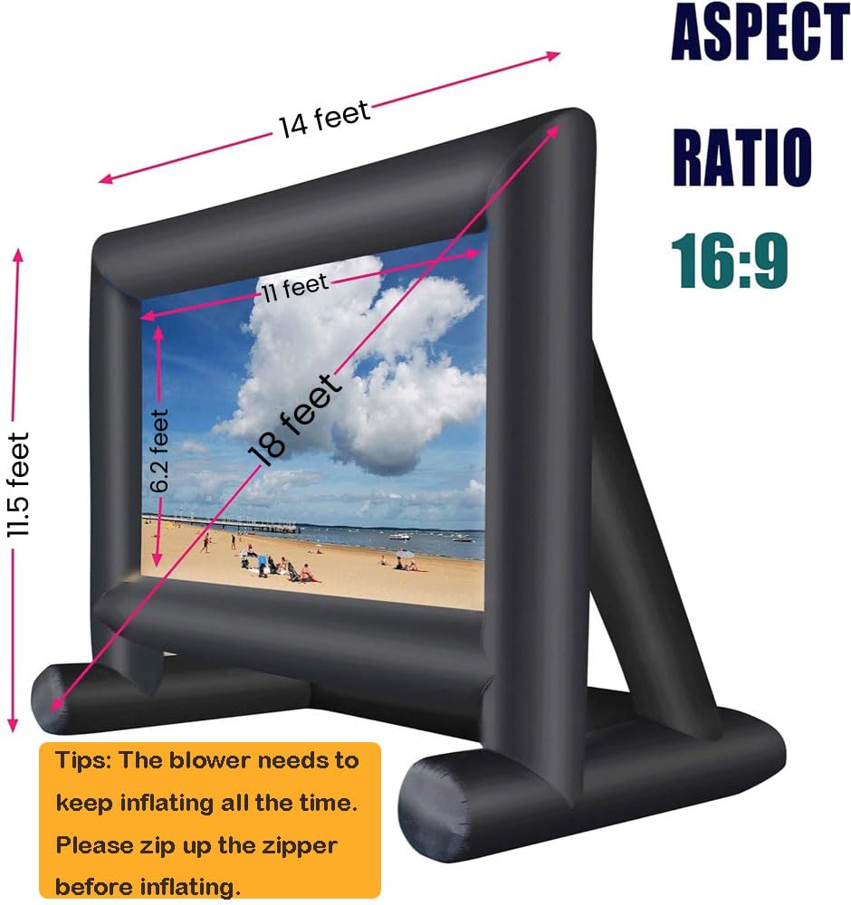 18 Feet Inflatable Projector Screen Outside Blow Up Movie Screen- Includes Inflation Fan, Tie-Downs and Storage Bag- Great for Outdoor Party Backyard Pool Fun - CookCave