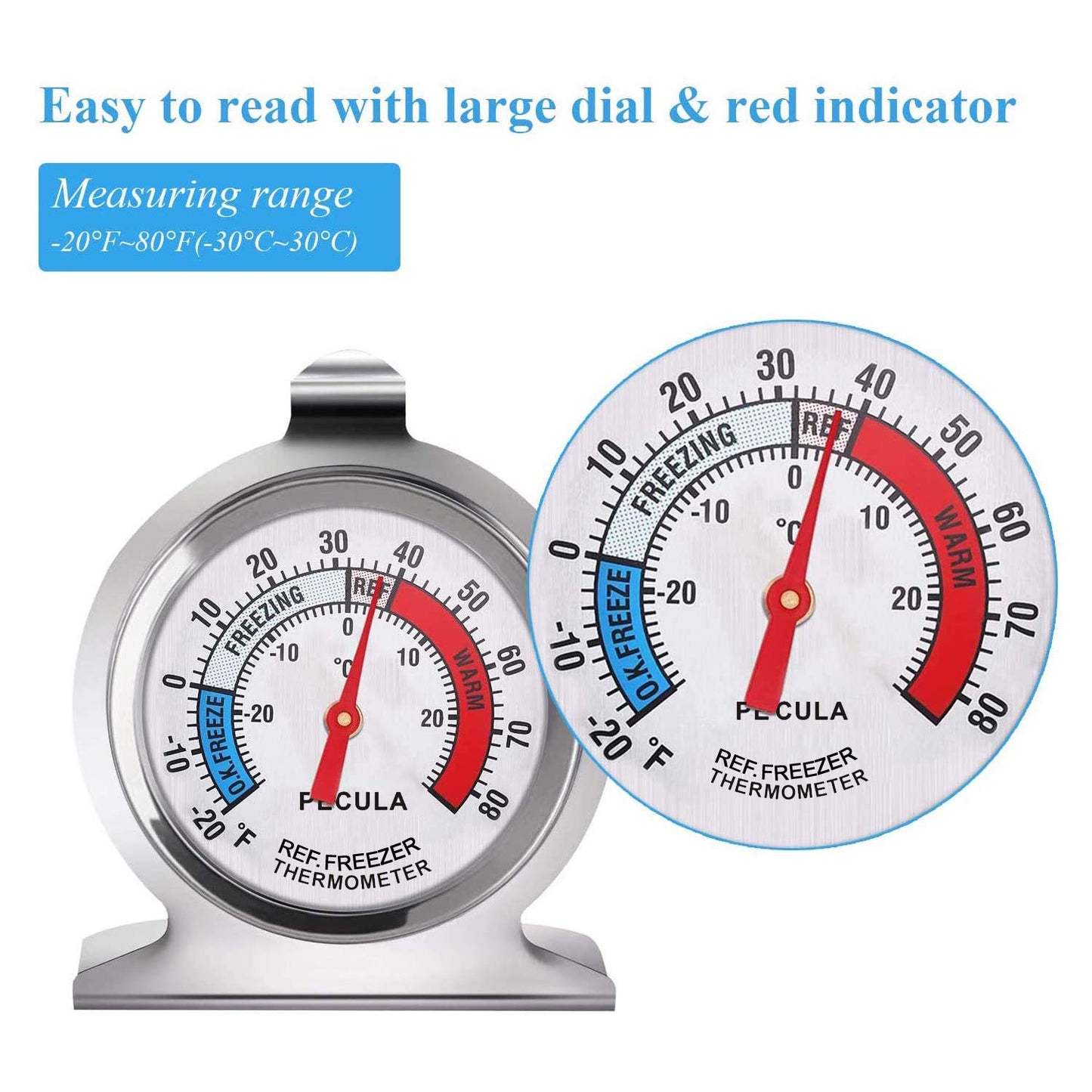 2 Pack Refrigerator Thermometer, -30~30°C/-20~80°F, Classic Fridge Analog Thermometer Large Dial with Red Indicator Thermometer for Freezer Refrigerator Cooler - CookCave