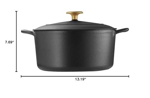 Tramontina Bestow Enameled Cast Iron Dutch Oven Pot with Lid, Round 5.5-quart, Matte Black with Gold Knob