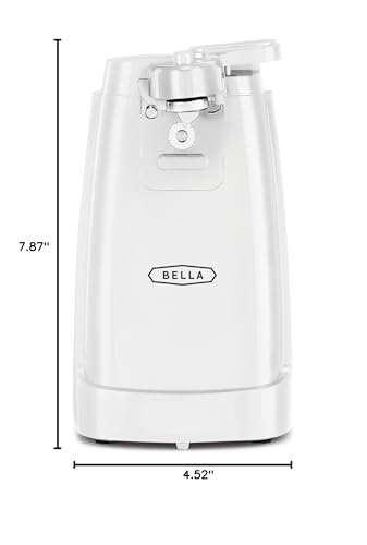 bella Electric Can Opener and Knife Sharpener, Removable Cutting Lever, Cord Storage, Stainless Steel Blade, White