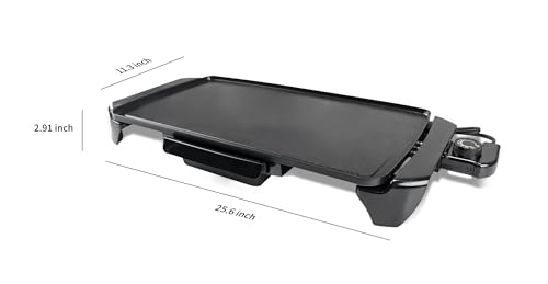 20 Inch Electric Nonstick Ceramic Griddle, 1500W Adjustable Temperature, Removable Control & Drip Tray, Black Countertop Grill