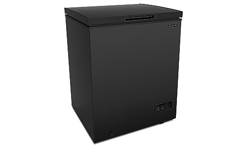 FRIGIDAIRE EFRF5003-BLACK Chest Deep Freezer-Garage-Ready, 5.0 Cu. Ft. Capacity, Black-Adjustable Thermostat-Removable Vinyl Coated Wire Basket-Easy Defrost Drain
