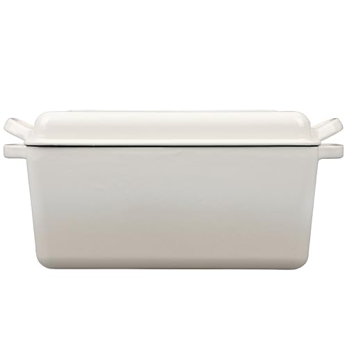 EDGING CASTING Enameled Cast Iron Dutch Oven, Oblong Bread Oven for Sourdough Bread Baking, Baking Pan, Dual Handles, Oven Safe, 4 Quart, White