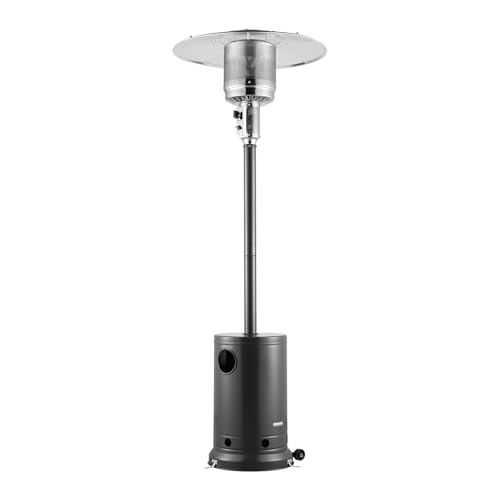 VEVOR 50000BTU Propane Patio Heater for Outdoor Use With Round Table Design, Metal Burner and Wheels - Tall Hammered Flame Heater for Party, Backyard, Garden, Silver Gray