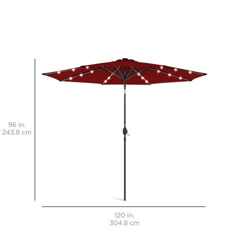 Best Choice Products 10ft Solar Polyester LED Lighted Patio Umbrella w/Tilt Adjustment and UV-Resistant Fabric - Red