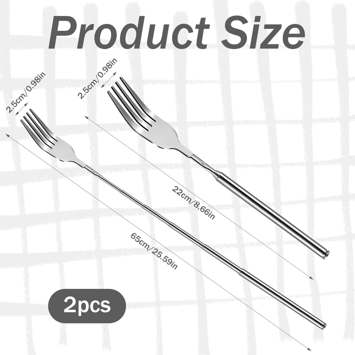 2Pcs Extendable Forks 8.7 to 25.6 Inch Adjustable Telescopic Fork, Stainless Steel Long Fork Retractable Dinner Fork for Fruit Dessert BBQ - CookCave