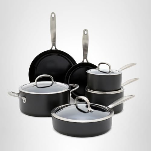 OXO Enhanced, 8" 10" and 12" 3 Piece Frying Pan Skillet Set, Healthy Ceramic Nonstick, PFAS-Free, Stainless Steel Handle, Dishwasher Safe, Oven Safe, Black