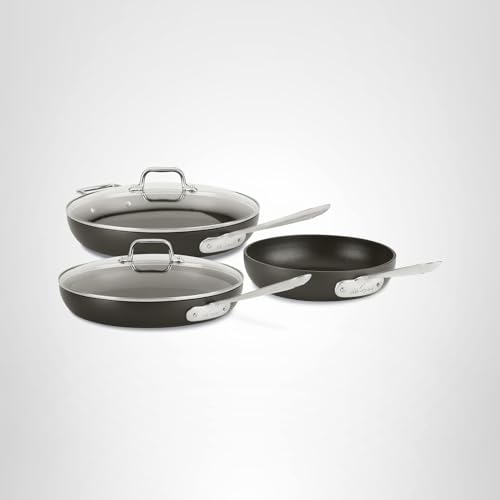 All-Clad HA1 Hard Anodized Nonstick Fry Pan Set – 5-Piece Cookware, 8", 10", 12" Skillets with Lid, Induction Compatible, Oven Safe to 500°F, Lid Safe to 350°F, Black