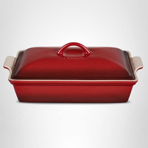 Le Creuset Stoneware Heritage Covered Rectangular Casserole, 4 qt. (12" x 9"), Cerise