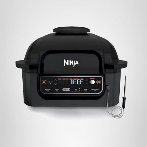 Ninja Foodi Pro 5-in-1 Indoor Integrated Smart Probe, 4-Quart Air Fryer, Roast, Bake, Dehydrate, an Cyclonic Grilling Technology, with 4 Steaks Capacity, in a Stainless Finish