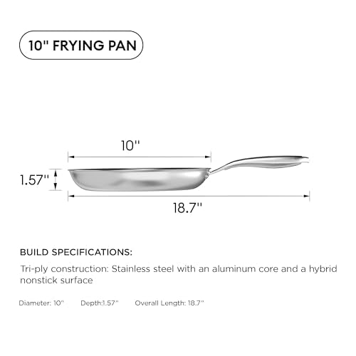 COOKER KING 10-Inch Stainless Steel Pan, Hybrid Nonstick Frying Pan, Skillet, 3-Ply Clad Cookware, Even Heat Distribution, Dishwasher & Oven Safe, with Stay-Cool Handle, Induction Compatible