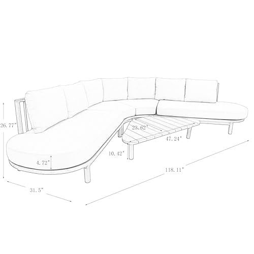 Merax 5 Piece Patio Outdoor Furniture Set, All Weather 118" Half Moon Sectional Sofa with Acacia Wood Frame & Waterproof Cushions,1 Coffee Table for Garden,Lawn,Backyard,Poolside,Beige+Light Teak