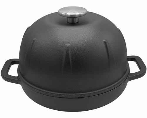 Cuisiland Pre-Seasoned Cast Iron Round Bread Oven with 10-inch Diameter, 2-Quart Capacity, Handle for Cooking, Baking, Roasting, Stewing, and Braising, Suitable for Stoves, Ovens, and Grills