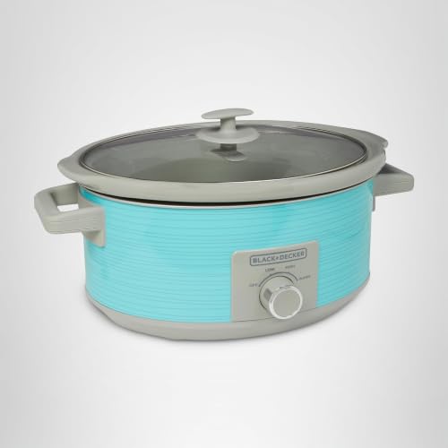 BLACK+DECKER 7-Quart Slow Cooker, SC2007D, Lid Holder, 3 Heat Settings, Extra Large Handles, Dishwasher Safe, Teal