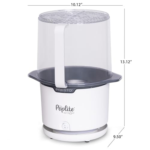 Presto 04812 PopLite Our Munch Hot Air Popcorn Popper - Family Sized, Built-In Serving Bowl, Compact Design, 15 Cups, White