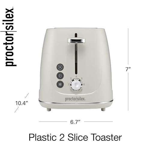 Proctor Silex Plastic 2 Slice Toaster, Bagel, Defrost & Cancel Buttons, Browning Control With 7 Shades, Auto Shutoff, Slide-Out Crumb Tray, Oat White (22660)
