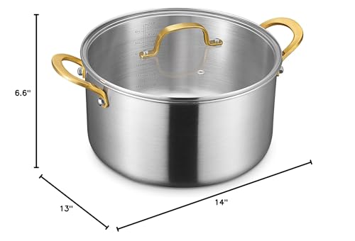 BEZIA 12 Quart 3-Ply Stainless Steel Stockpot, Soup Pot with Lid in Fully Clad Tri-Ply Stainless Steel, Even Heat Distribution, Cooking Pot with Handles, All Cooktops Compatible, Perfect for Stew