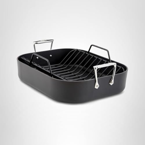 All-Clad HA1 Hard Anodized Nonstick Roaster and Nonstick Rack 13x16 Inch Oven Broiler Safe 500F Roaster Pan, Pots and Pans, Cookware Black