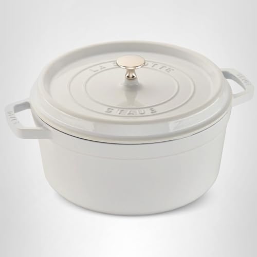 Staub Cast Iron Round Cocotte, Dutch Oven, 7-quart, serves 7-8, Made in France, White