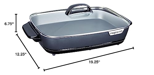 Presto 06858 16-Inch Slimline Electric Skillet with Glass Cover - Nonstick, Adjustable Temperature, Black