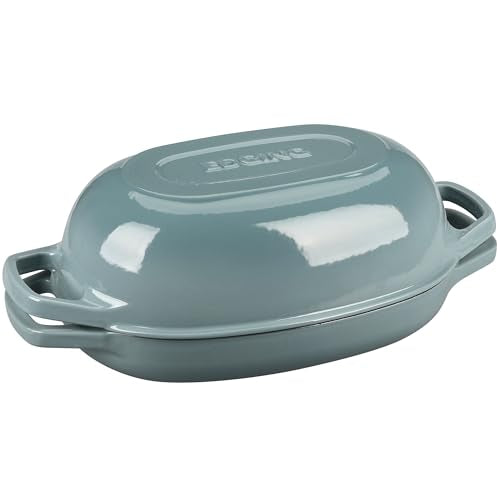 EDGING CASTING Enameled Cast Iron Oval Dutch Oven Pot with Lid, Dutch Oven for Sourdough Bread Baking, Bread Oven, Bread Dutch Oven, Oval Bread Pan, 7qt, Seasalt