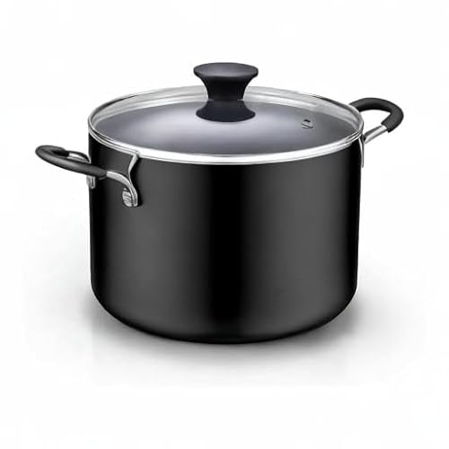 Cook N Home Nonstick Stockpot with Lid 8-QT, Professional Deep Cooking Pot Canning Cookware Stock Pot with Glass Lid, Black