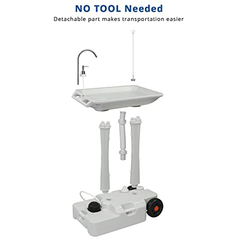 VINGLI 30L Upgraded Portable Sink| Rolling Hand Wash Basin Stand with Towel Holder & Soap Dispenser & Wheels, Perfect for Garden/Camping/Outdoor Events/Gatherings/Worksite/RV/Indoor, White