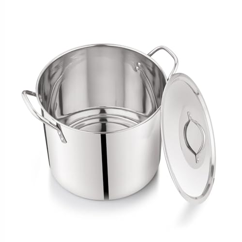 12 Quart Stainless Steel Stock Pot with Lid - Professional Grade Soup Pot for Pasta, Stews & Large Batches, Riveted Cool-Touch Handles, Commercial Kitchen Use