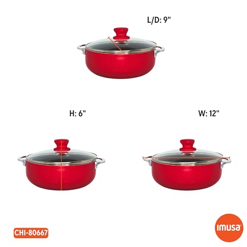 IMUSA 3.2 Qt Red Aluminum Dutch Oven with Black Ceramic Nonstick, Glass Lid & Riveted Handles – Oven Safe Caldero for Everyday Cooking