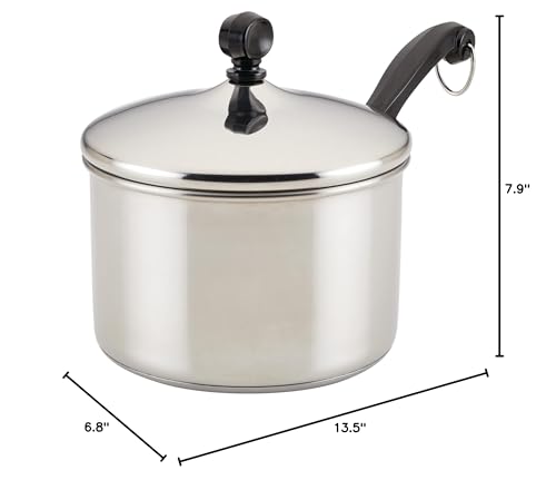 Farberware Classic Series Stainless Steel Sauce Pan with Lid, 3-Quart, Stainless Steel Pans, Induction Cookware