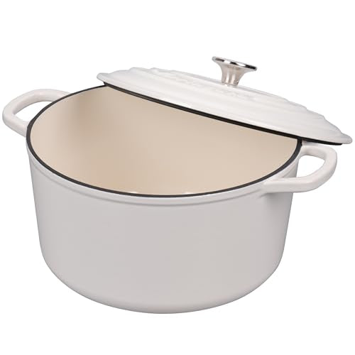 VORRINGARD Enameled Cast Iron Dutch Oven Pot with Lid, for Sourdough Bread Baking, Round Dutch Ovens, 6 Quart, White
