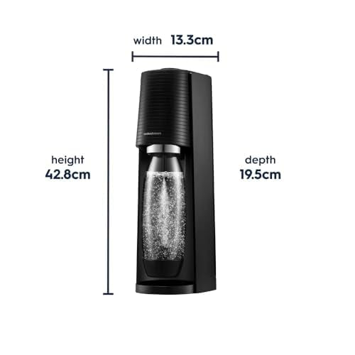 SodaStream Terra Sparkling Water Maker Machine, with 1 Litre Reusable BPA-Free Water Bottle for Carbonating & 60 Litre Quick Connect CO2 Gas Cylinder – Black
