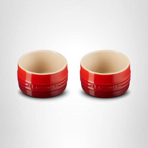 Le Creuset Stoneware Round Ramekin Straight Wall Set of 2, 7 oz. Each, Cerise