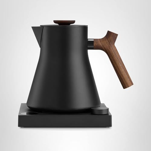 Fellow Corvo EKG Pro Electric Tea Kettle - Quick Heating, Precise Temperature Control Electric Kettle, Scheduling, Built-in Brew Timer for Boiling Water - Matte Black with Walnut Handle - 0.9 Liter