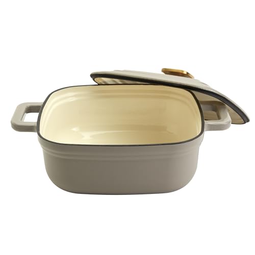 Smith & Clark 4 Quart Enameled Cast Iron Square Dutch Oven Pot with Lid, Gray