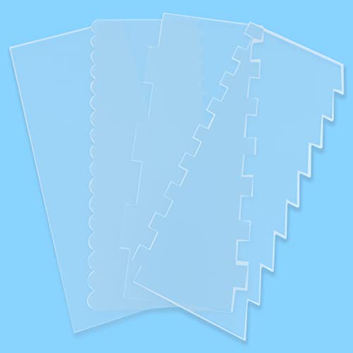 4 Pieces Large Clear Acrylic Cake Scraper Set Cakes Smoother Scraper Cake Stripes Edge Contour Comb for DIY Icing Frosting Buttercream Cream Decorating Kitchen Baking Tool Mousse Pastry Cutter