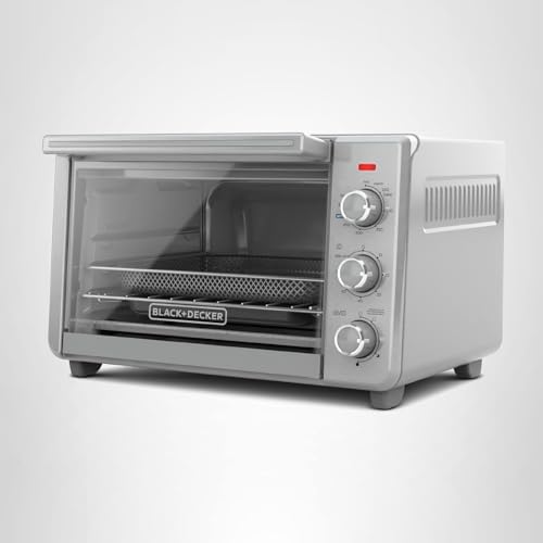 BLACK+DECKER Crisp 'N Bake Air Fryer Countertop Convection Toaster Oven, Large Capacity, 6-Slice, 5-in-1, Fits 12” Pizza, 60-Min Timer, Bake, Broil, Air Fry, Toast, Keep Warm, Stainless Steel