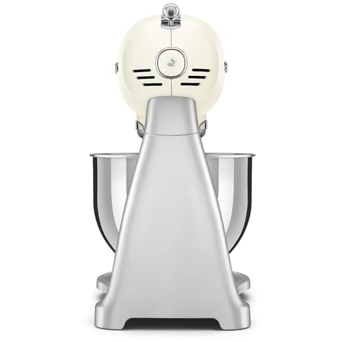 SMEG SMF04 5-Qt Stand Mixer with Smooth Start & SteadyMix, 600W Motor, 10 Speeds, Stainless Steel Bowl & Pour Shield – Retro 50’s Style Planetary Mixer for Bread Dough, Baking & Desserts-Cream