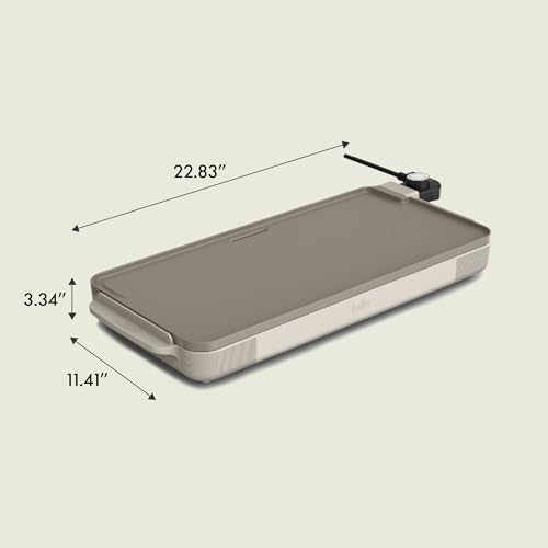 bella 10" x 20" Electric Griddle with EverGood™ Ceramic Nonstick Coating, Removable Temperature Probe, Dishwasher-Safe Drip Tray & Cool Touch Handles, Cook up to 10 Eggs, 1500 Watt, Oatmilk