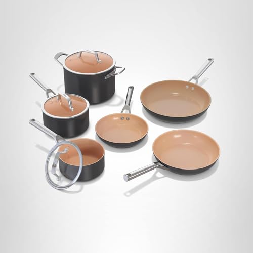 Ninja Pots and Pans Set Non Stick | Extended Life Premium Ceramic Cookware Set | 9-Piece Nonstick | PTFE Free | Oven Safe to 550°F | Induction Compatible | Frying Pan x3 | Cooking Pot x3 | CW99009