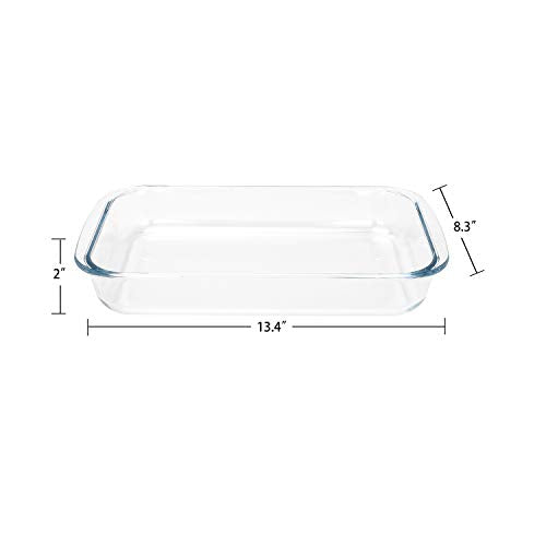 FOYO Basics Tempered Glass Baking Dish, 2 Quart Clear Oblong Dish Set, Casserole Dish Cooking Oven Bake