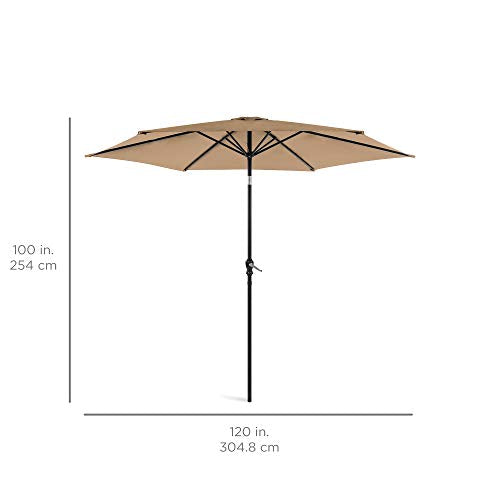 Best Choice Products 10ft Outdoor Steel Polyester Market Patio Umbrella w/Crank, Easy Push Button, Tilt, Table Compatible - Tan