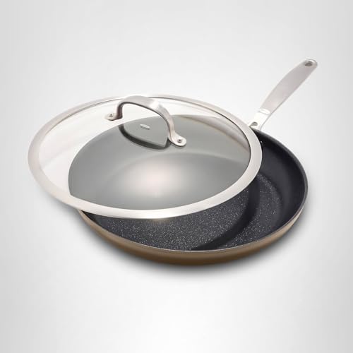 OXO Enhanced 10” Nonstick Frying Pan Skillet, Ceramic PFAS-Free Cookware, Stainless Steel Handle, Eggs & Omelets, Dishwasher & Oven Safe, Storm Blue