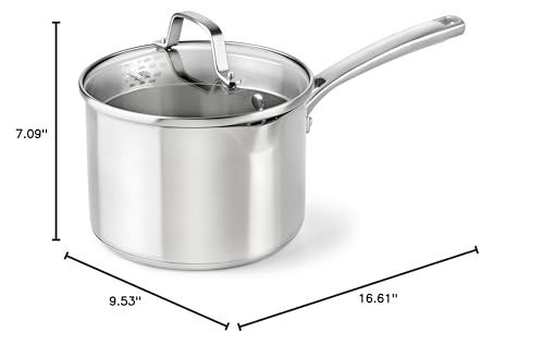 Calphalon Classic Stainless Steel Sauce Pan, 3.5-Quart, Impact-Bonded Aluminum Base, Stay-Cool Handles