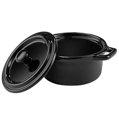 Navaris Small Casserole Dish with Lid - Oven Proof Dishes - Mini Cocotte Casseroles Easy Clean - Mini Dutch Oven Pot with Lid - Set of 4-8 oz (237 ml) - Black
