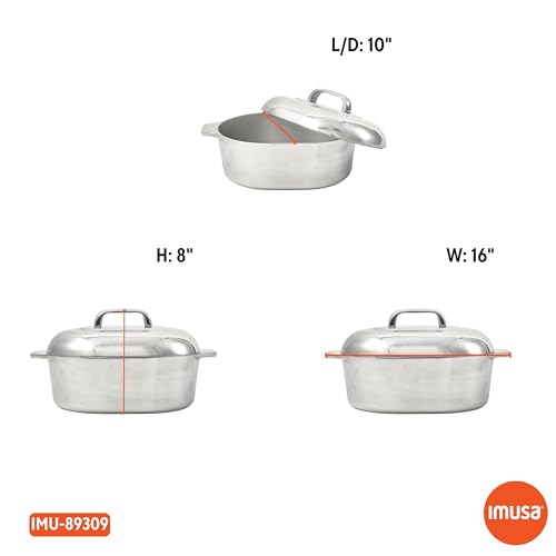 IMUSA 13in Cajun Cast Aluminum Oval Roaster with Lid, Durable Baking and Roasting Pan for Chicken, Meats, and Traditional Cooking