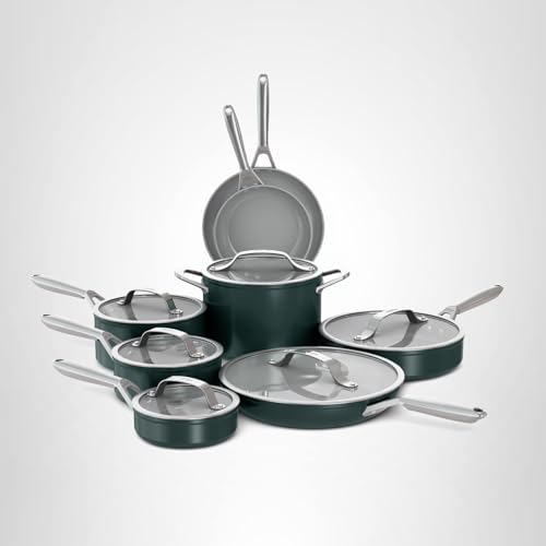 Ninja Ceramic Pro 10-Piece Cookware Set, NonStick Pots & Pans Set with Glass Lids, Nontoxic, PTFE Free, Ceramic Coated, Oven Safe, All Stovetops & Induction Compatible, British Racing Green, CW39010GN