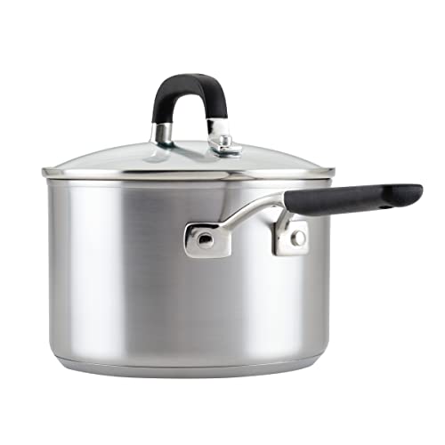 KitchenAid Stainless Steel Induction Saucepan with Lid, 3 Quart - Brushed Stainless Steel
